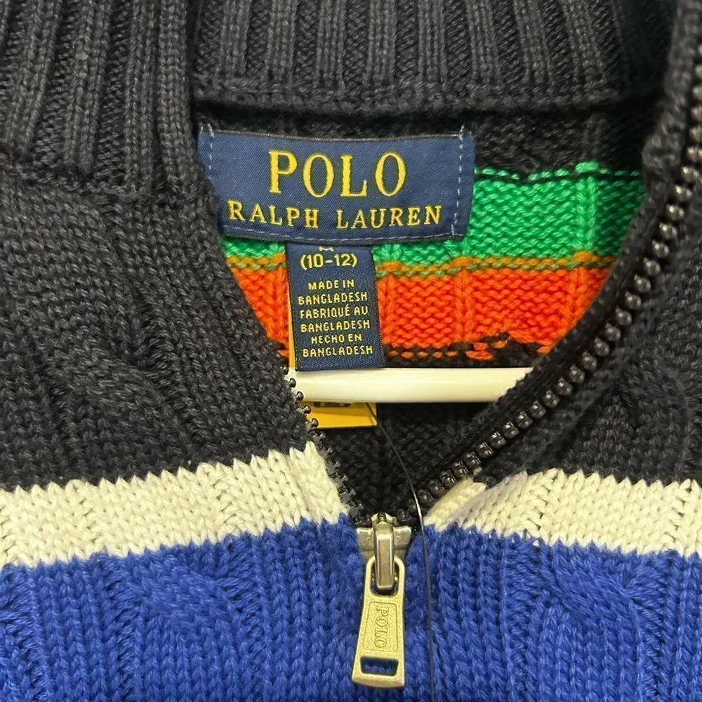 Ralph Lauren Striped Cotton Quarter-Zip Sweater NWT